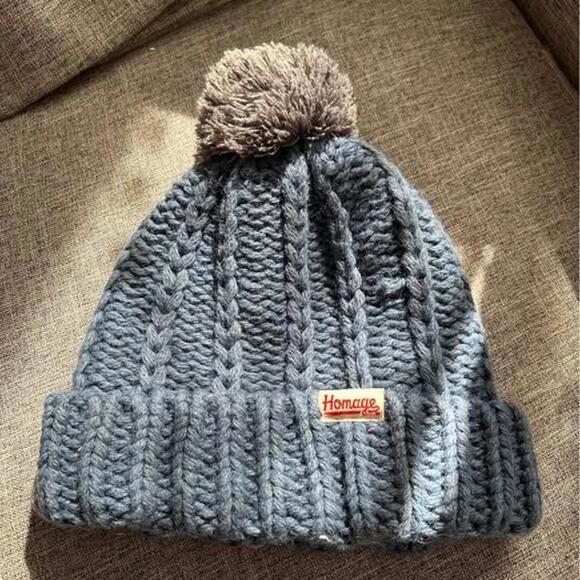 Accessories - Homage Knit Hat Gray Pom Pom Adult One Size